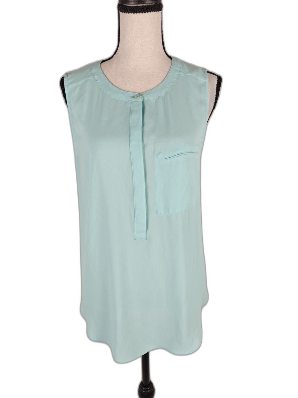 Women's NYDJ Sleeveless Blouse Aqua Blue Hidden Button Top Size Small